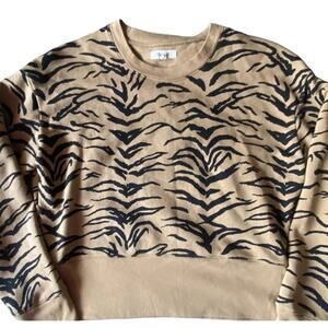 Madewell Women’s Sweater Animal Print Top Brown Black Sweatshirt Crop Medium
